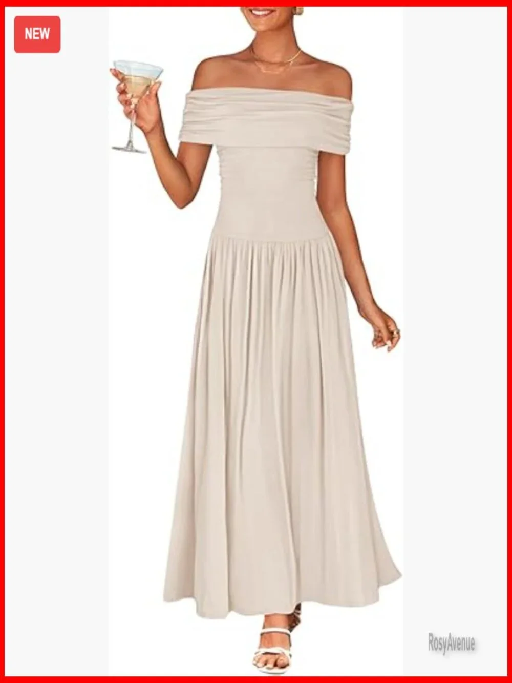 Sleeveless Off Shoulder Maxi Dress Slim Fit Swing Pleated Formal Casual - Picture 1 of 7